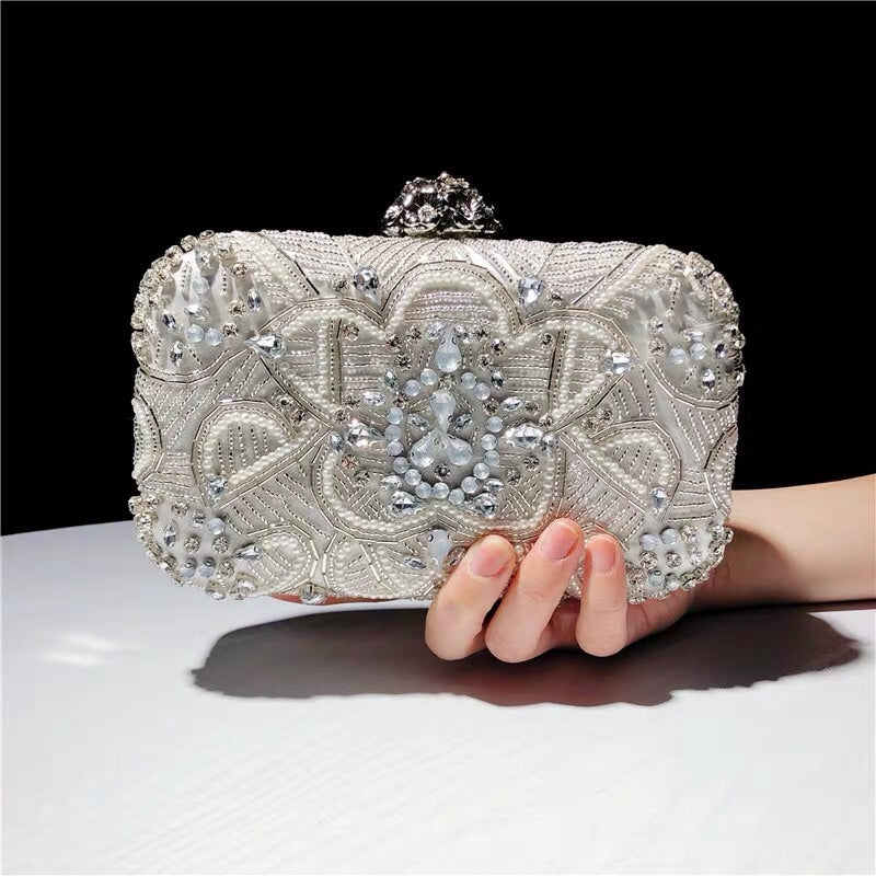 Silver jewelled clutch discount bag